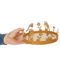 Produkt Taca dekoracyjna, dekoracja stołu z ptakami, dekoracja wiosenna, metal rdzewiejący, Ø20cm, wys. 8,5cm