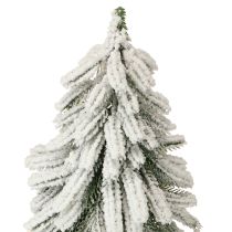 Produkt Dekoracyjna choinka pokryta śniegiem na drewnianej podstawce Ø15cm H30cm