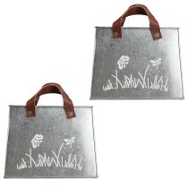 Produkt Torba dekoracyjna srebrno-biało-brązowa metalowa doniczka L22cm 2szt