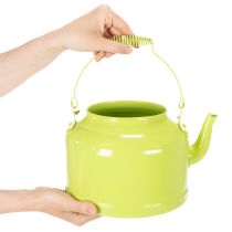 Produkt Dekoracyjny metalowy czajniczek, kolor zielonego jabłka - doniczka - Ø20cm, wys. 15cm - uniwersalna dekoracja ogrodu i pomysł na prezent