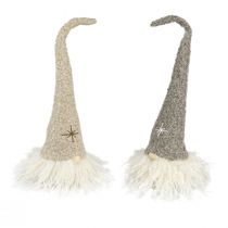 Produkt Dekoracyjny kapelusz gnoma wykonany z filcu. Dekoracja stołu w kolorze brązowo-beżowym. W28cm 2 sztuki