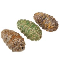 Produkt Dekoracyjne szyszki ceramiczne, różne kolory: zielony, żółty, brązowy, 8,5 cm, 6 sztuk