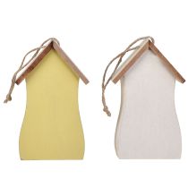 Produkt Dekoracja do zawieszenia domku dla ptaków drewniana biała żółta 13cm 2 szt