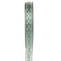 Wstążka dekoracyjna miętowa zielona z srebrną 15mm 25m