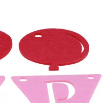 Produkt Dekoracyjna girlanda urodzinowa w kształcie łańcuszka z filcu w kolorze różowym 300cm