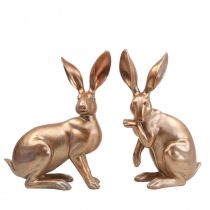 Deco króliczek złoty siedząca para zajączków wielkanocnych W30,5cm 2szt