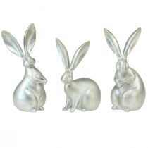 Zajączki dekoracyjne srebrne figurki dekoracyjne Wielkanoc 17,5x20,5cm 3szt