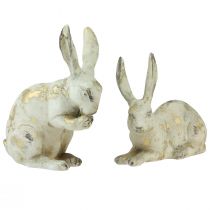 Dekoracyjne króliki siedzące stojące białe złoto wys. 12,5x16,5cm 2szt