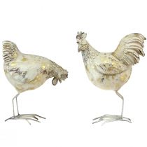 Produkt Dekoracyjne kurczaki, kogut, kura, białe złoto, vintage L13cm 2 sztuki
