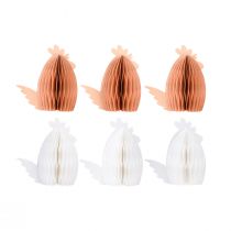 Produkt Papier ozdobny kurczak kogut o strukturze plastra miodu biały pomarańczowy 7,5×4,5×8cm 6 szt