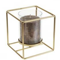Dekoracyjny świecznik złoty metalowy lampion szklany 12×12×13cm