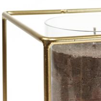 Dekoracyjny świecznik złoty metalowy lampion szklany 12×12×13cm