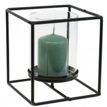 Dekoracyjny świecznik czarny metalowa latarnia szklana 12×12×13cm