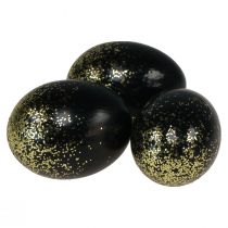 Produkt Ozdobne pisanki prawdziwe gęsie jajo czarne ze złotym brokatem wys. 7,5–8,5 cm 10 sztuk