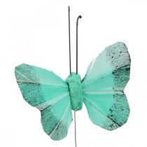 Dekoracyjny motyl na drucie zielony, niebieski 5-6cm 24szt
