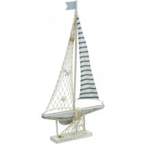 Deco Żaglowiec Drewno Biały Niebieski Morski Deco Statek 28 × 3 × 55 cm
