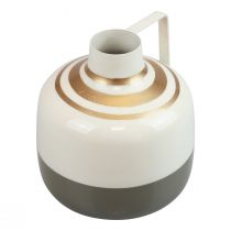Produkt Uroczy metalowy wazon dekoracyjny z uchwytem, styl vintage, kremowo-szary/złoty, Ø16 cm, wys.17 cm, na suszone kwiaty i sztuczne rośliny