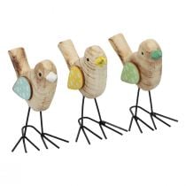 Ozdobne ptaki drewniane ptaki dekoracja stołu wiosna naturalne kolorowe 12cm 3szt