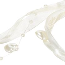 Produkt Wstążka dekoracyjna kremowa, serduszka, perełki, dekoracja ślubna, 10mm, 5m