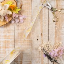 Produkt Wstążka dekoracyjna z motywem gałązki liściastej, wstążka organzowa, szerokość 25 mm, długość 20 m