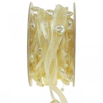 Wstążka dekoracyjna serduszka kremowe perły dekoracja ślubna 10mm 5m