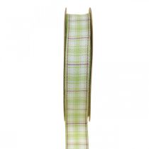 Produkt Wstążka dekoracyjna w kratkę Wstążka w kratkę zielono/biało/fioletowa 20mm 15m