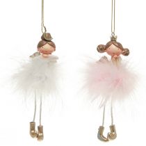 Produkt Figurka dekoracyjna anioł księżniczka dekoracja choinkowa biała, różowa 12cm 2 szt