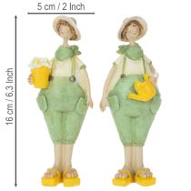 Produkt Dekoracyjne figurki ogrodników, dekoracja stołu, lato, zielono-żółte, 16,5 x 5,5 cm, 2 sztuki
