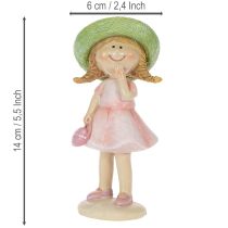 Produkt Figurki dekoracyjne dziewczynek w kapeluszach, różowo-zielone, 6,5x5,5x14,5 cm, 2 sztuki