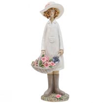 Produkt Dekoracyjne figury ogrodniczki dekoracja kobieta z kwiatami w kolorze białym różowym W21cm