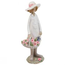 Produkt Dekoracyjne figury ogrodniczki dekoracja kobieta z kwiatami w kolorze białym różowym W21cm