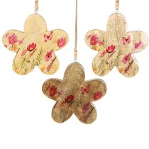 Produkt Dekoracyjne wiszące drewniane kwiaty wiosna naturalny róż 16cm 3szt