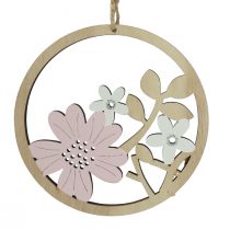 Produkt Wieszak dekoracyjny drewno kwiaty naturalny biały fioletowy brokat Ø12cm 6 szt
