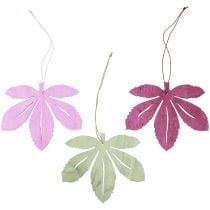 Wieszak Deco drewniany jesienny liść różowy fioletowy zielony 12x10cm 12szt