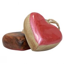 Wieszak dekoracyjny drewno drewniane serca dekoracja różowe błyszczące 6cm 8szt
