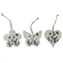 Produkt Wieszak dekoracyjny serce kwiat motyl biały naturalny 9cm 3szt