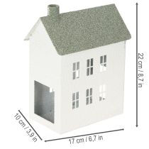 Produkt Dekoracyjny metalowy domek w kształcie domku z oknami i kominem, 22 cm