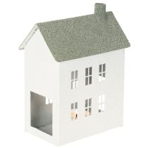Produkt Dekoracyjny metalowy domek w kształcie domku z oknami i kominem, 22 cm