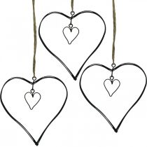 Ozdobne serce do zawieszenia metalowe serce czarne 10,5cm 6szt