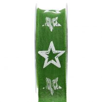 Wstążka dekoracyjna jutowa z motywem gwiazdek zielona 40mm 15m