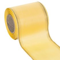 Produkt Dekoracyjna wstążka do wieńca mory w kolorze żółtym ze złotym brzegiem, szerokość 100 mm, długość 25 m do florystyki i dekoracji