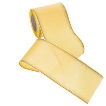 Produkt Dekoracyjna wstążka do wieńca mory w kolorze żółtym ze złotym brzegiem, szerokość 100 mm, długość 25 m do florystyki i dekoracji