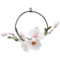Ozdobny pierścionek sztuczna magnolia wiosenna dekoracja do zawieszenia Ø24cm