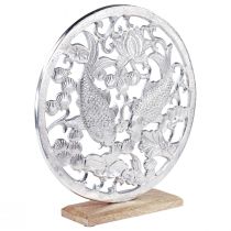 Produkt Dekoracyjny pierścionek z metalowej podstawy z drewna, dekoracja ze srebrnego lotosu koi Ø32cm