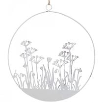Ozdobny pierścionek biały metalowy ozdobny kwiat łąka wiosenna dekoracja Ø22cm