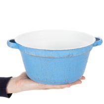 Produkt Dekoracyjna miska/doniczka, metal niebieski, dekoracja w stylu shabby chic, Ø21 cm, wys. 10,5 cm