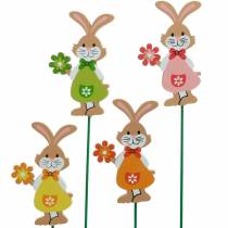 Wtyczka dekoracyjna króliczek wielkanocny z kwiatkiem dekoracja wielkanocna drewniany króliczek na patyku 24szt.