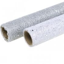 Obrus stołowy tkanina dekoracyjna szaro srebrna x 2 różne 35x200cm