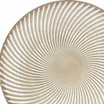 Talerz dekoracyjny okrągły biały brązowe rowki dekoracja stołu Ø35cm W3cm