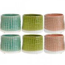 Ceramiczna doniczka, mini doniczka, dekoracja ceramiczna, dekoracyjny kosz na rośliny wzór miętowy/zielony/różowy Ø7,5cm 6szt.